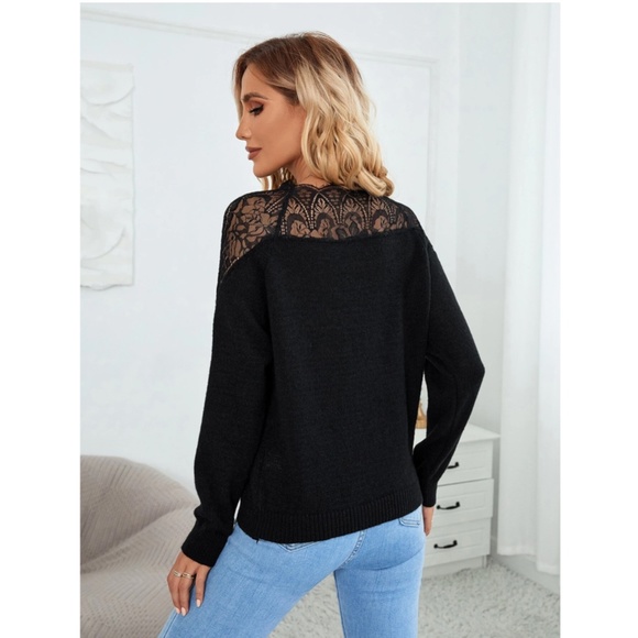 Lace Detail Black Knit Sweater - Picture 2 of 8